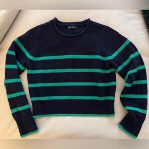 Gap shrunken roll neck sweater navy green stripe size small
